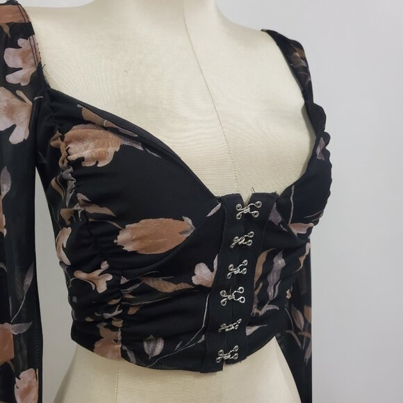 Windsor Womens Fairy Grunge Mesh Babydoll Cropped Top Size M Whimsigoth Sheer - Picture 2 of 9